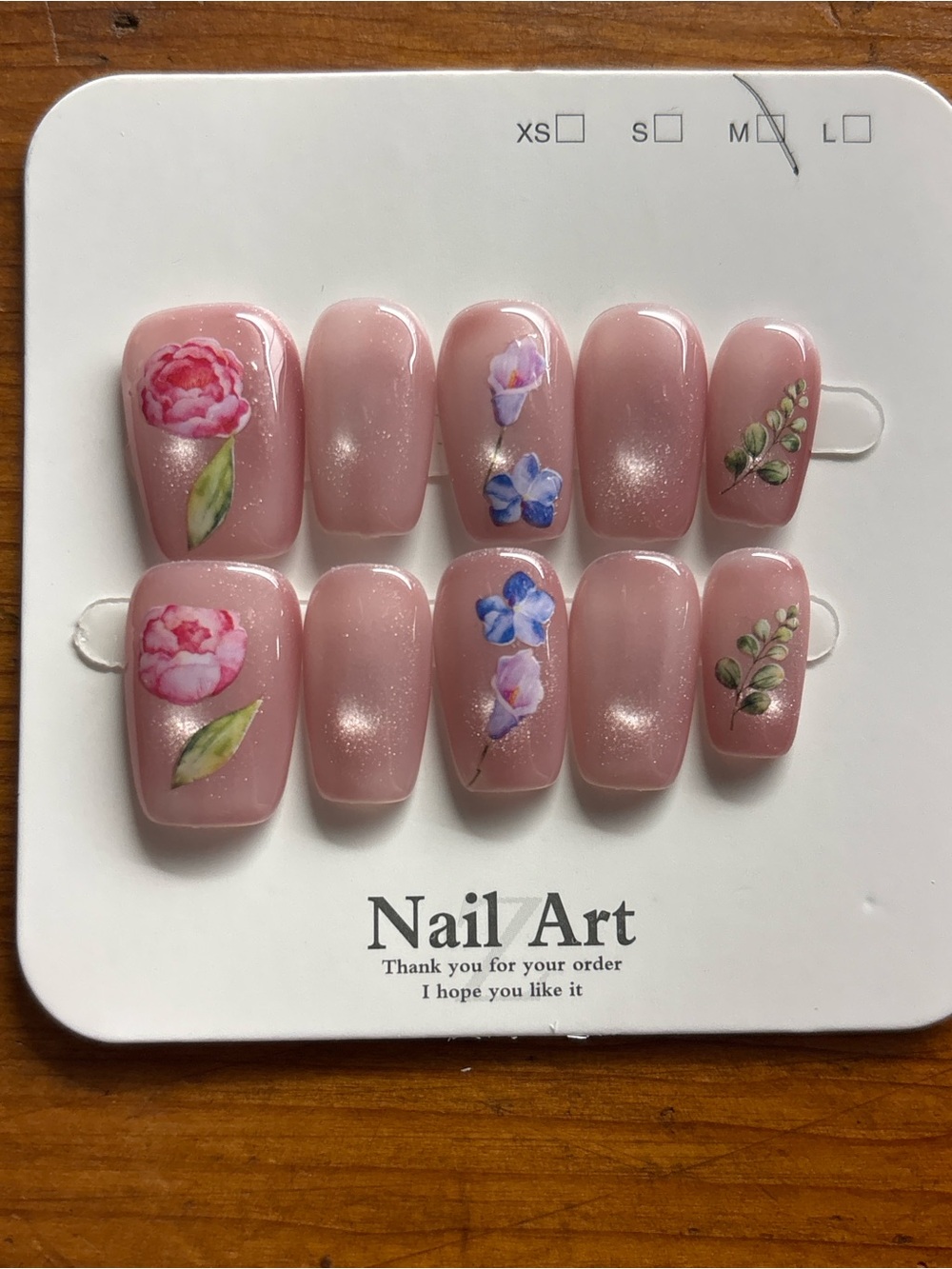 NailArt Pink Floral Press-On Nail Set